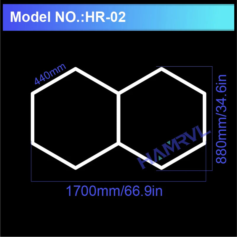 Plafonnier hexagonal LED – modèle de 2 hexagones, 170 x 88 cm