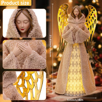 Figurine d'ange de Noël lumineuse de 55 cm, manteau en peluche et ailes dorées, à piles