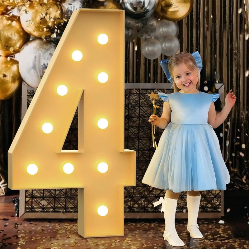 Chiffres lumineux géants 120 cm en carton mousse, blanc chaud ou blanc froid