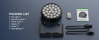 Lot de 4 projecteurs PAR LED 27 x 8 W RGBW – contenu du colis : projecteur, télécommande, cordon, étrier, vis et manuel