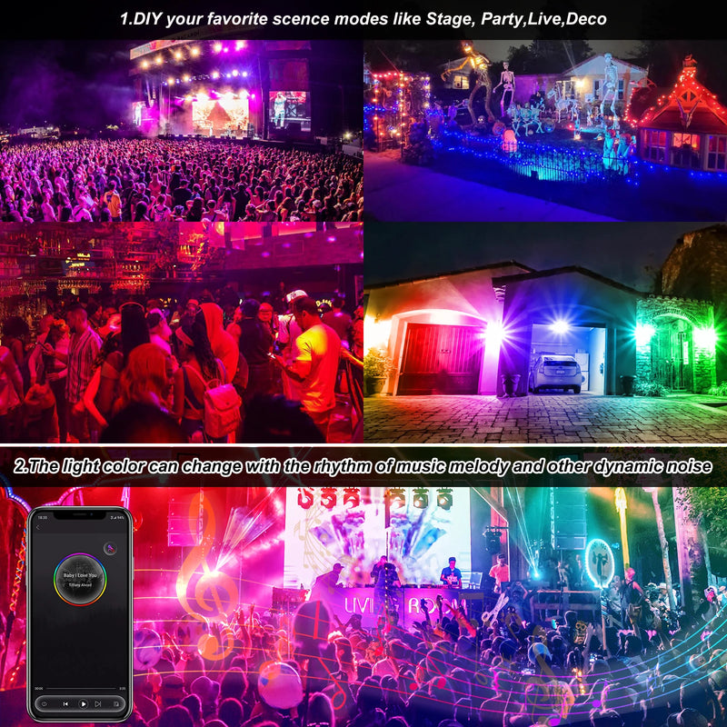 Projecteur LED extérieur ultra-mince 100 W RGB et blanc, télécommande et application