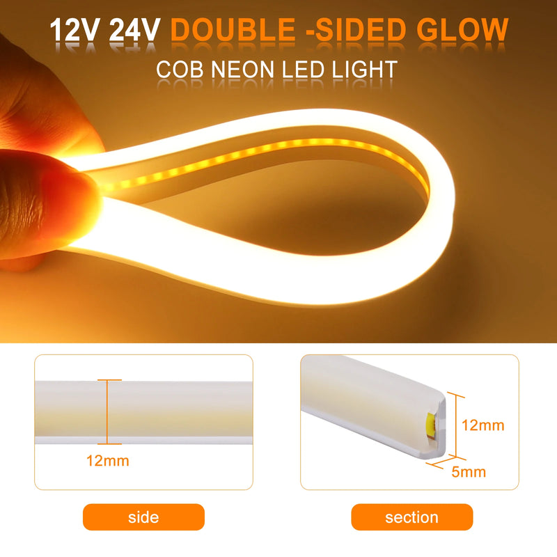 Ruban LED néon COB double face IP65 – ruban souple et dimensions de 12 x 5 mm