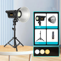 Lampe vidéo COB 300 W – lampe, réflecteur, pied de 55 cm et télécommande