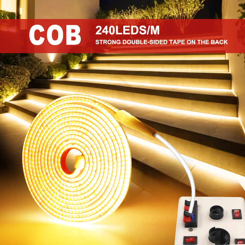 Ruban LED extérieur COB 220 V IP65, 240 LED/m, jusqu'à 100 m