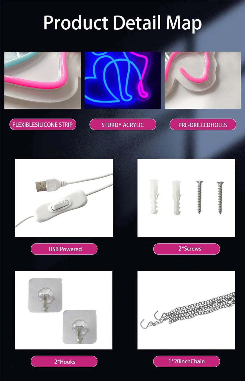 Néon Halloween – accessoires fournis : câble USB, vis, crochets et chaîne