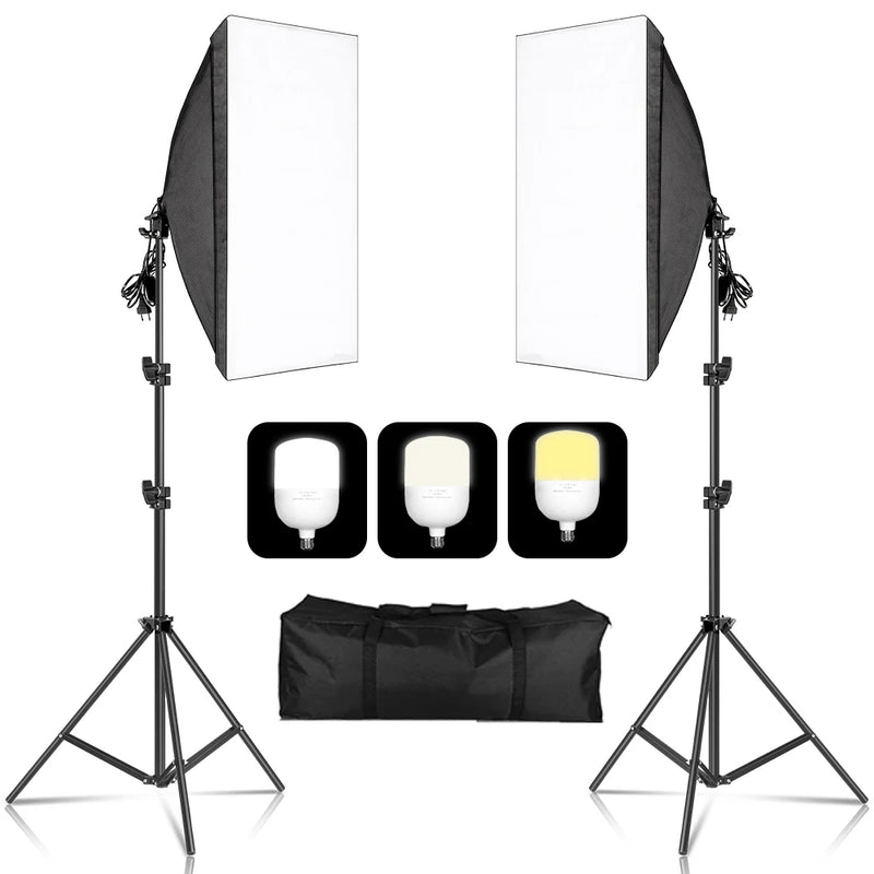 Kit softbox rectangulaire ou octogonal – kit à 2 softbox, ampoules à 3 teintes et sac de transport