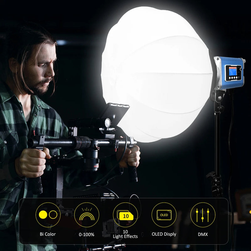 Lumière COB 200 W – tournage vidéo avec une boîte à lumière sphérique