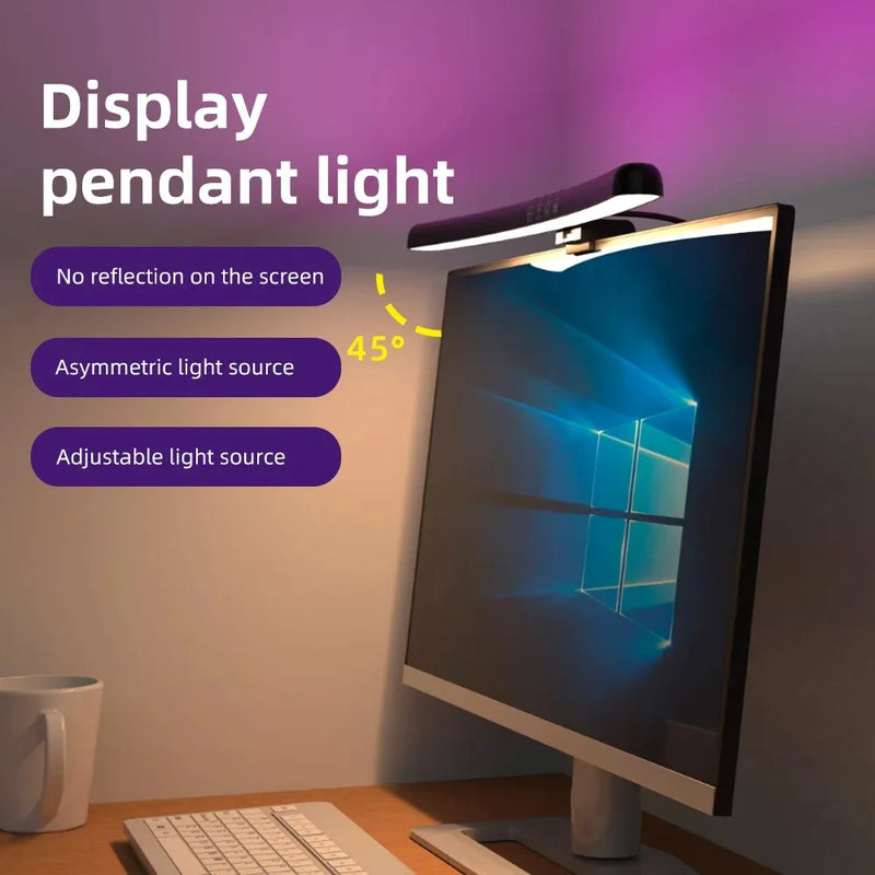 Barre lumineuse écran incurvée – lumière asymétrique inclinée à 45° vers le bureau