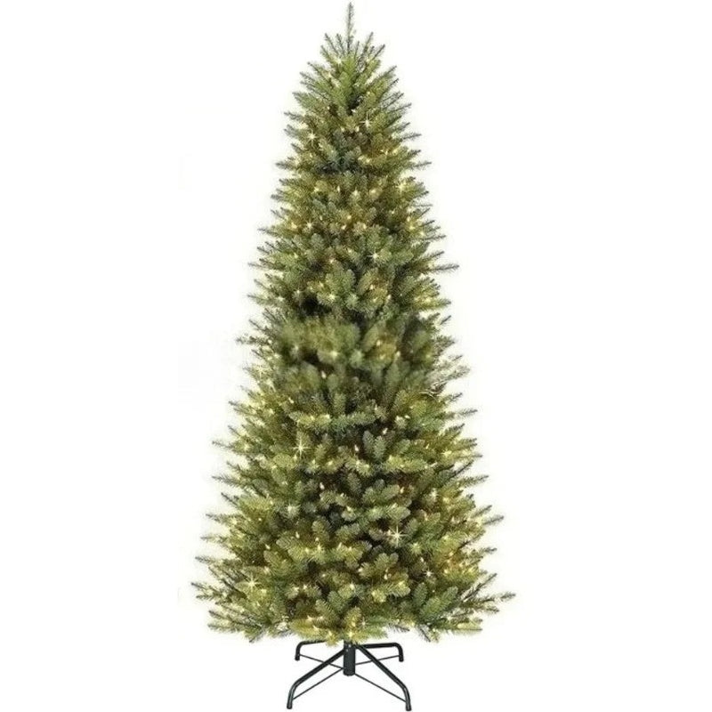 Sapin lumineux crayon en PVC avec guirlande LED blanc chaud, sur pied métal